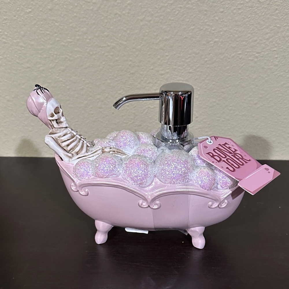 New Pink Skeleton in Bathtub Soap Dispenser